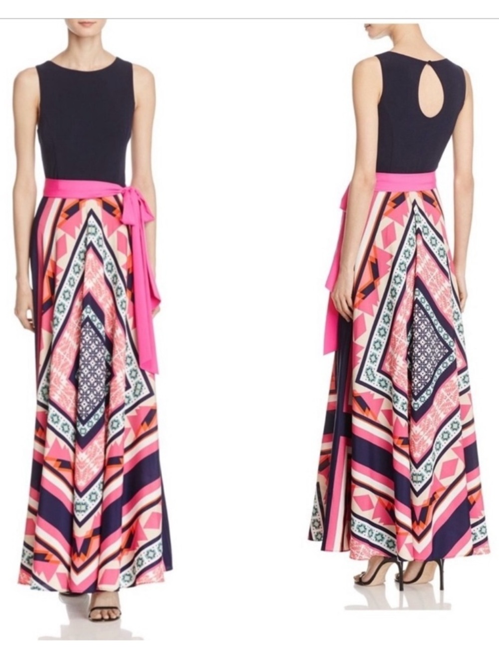 Eliza J Scarf Print Jersey & Crêpe de Chine Maxi Dress Size 8 NWT